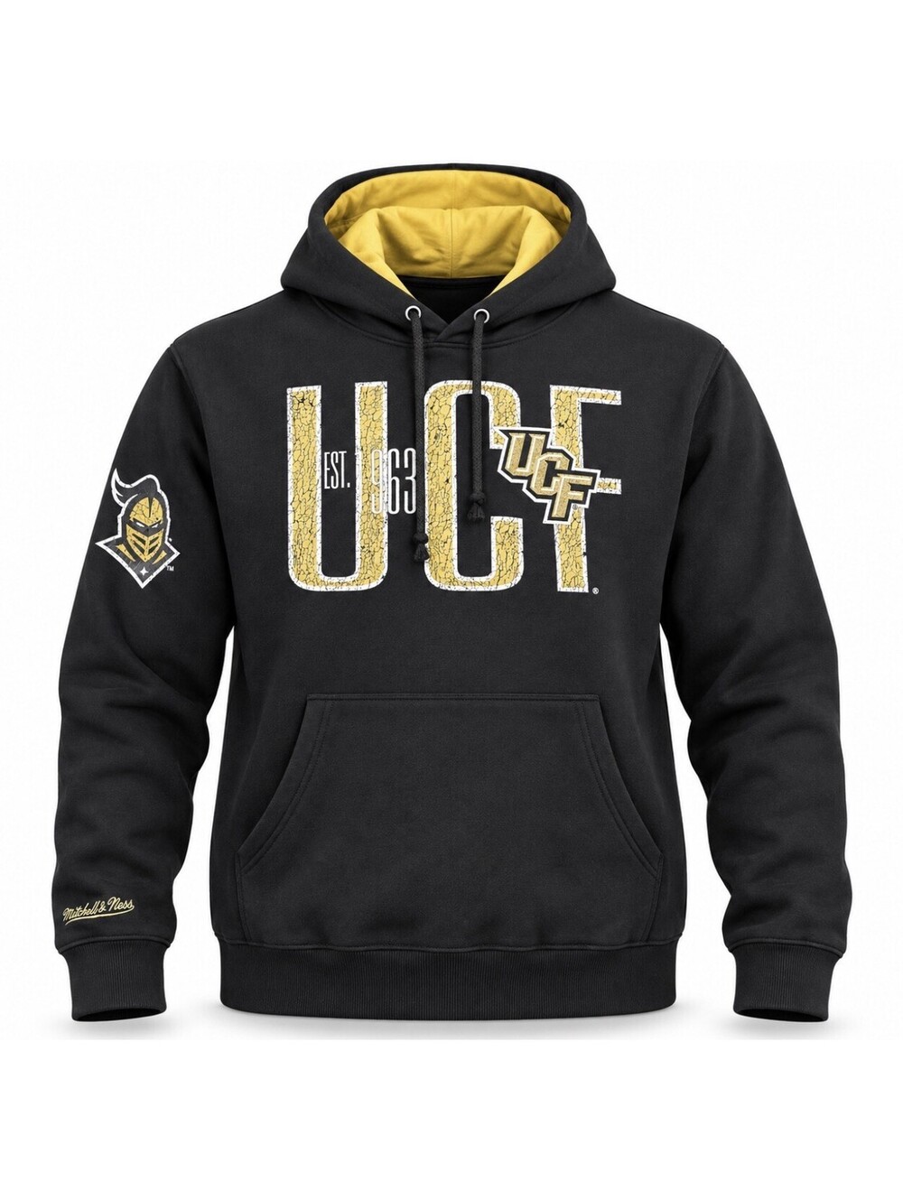 Mitchell & Ness UCF Knights Hoodie Men’s 2XL Black Gold NCAA Distressed NWT